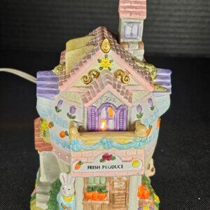 6 Piece Vintage Easter Village Collection Light Up Porcelain 5 Resin Figurines